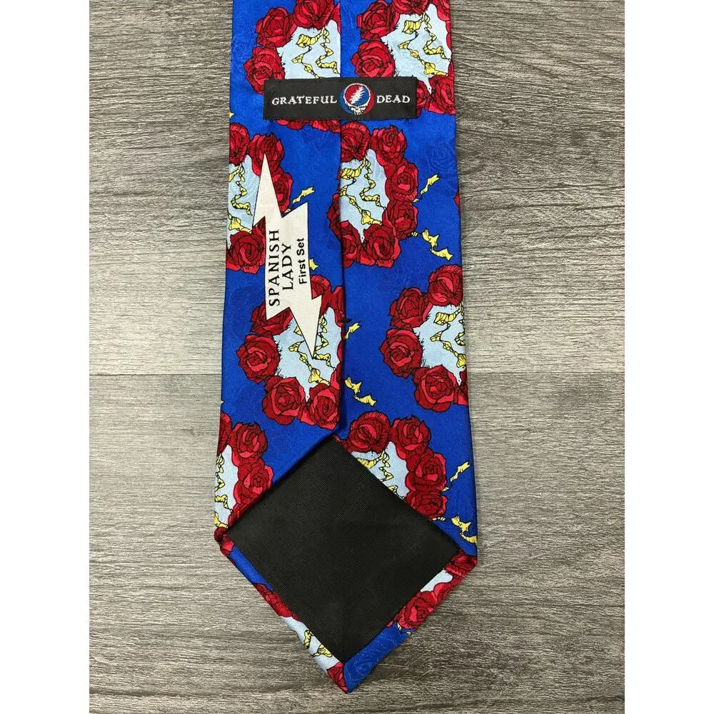 Grateful Dead Spanish Lady First Set Tie Skull Roses Blue Red 4